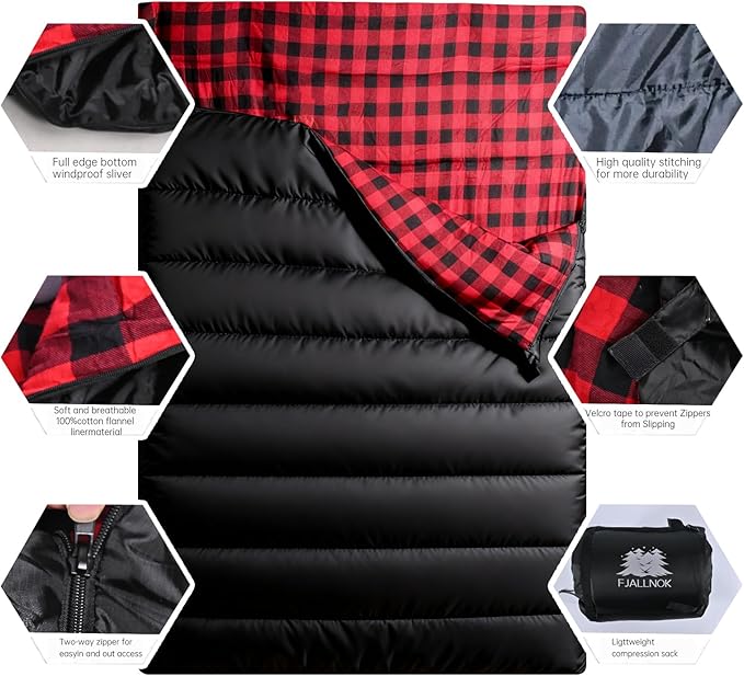 Double Sleeping Bag Cotton Flannel for Camping, Backpacking Or Hiking. Waterproof Queen Size Two Person Sleeping Bags for Adults Or Teens. Lightweight with Compression Sack
