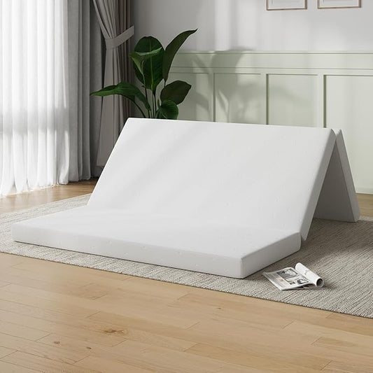Novilla Foldable Mattress, Queen Size Comfort Foam Trifold Mattress with Cloud Design Cover, 4 Inch Folding Mattress for Back Pain Relief, Suitable for Camping, RV Travel, 80"x60"x4"