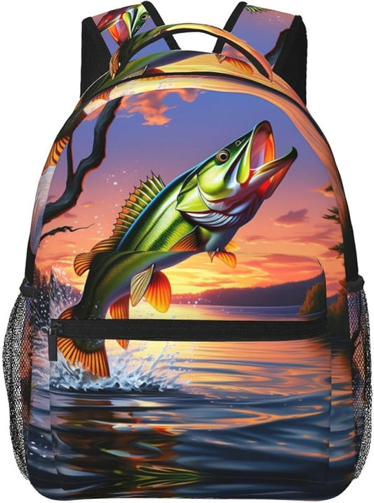 Lightweight Rucksacks for Camping Picnic Walking Cycling, Large Capacity Multipurpose Anti-Theft Carry On Bag, Fish Diving Good Luck Art Travel Hiking Camping Rucksack