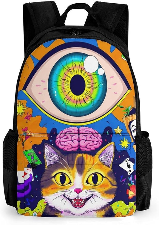 Supdreamc Rucksacks Lightweight Multipurpose Anti-Theft Acid Trip Colors Trippy Cat Eye Octopus Art Shoulder Bag Big Capacity Laptop Book Bag Rucksack With Padded Straps