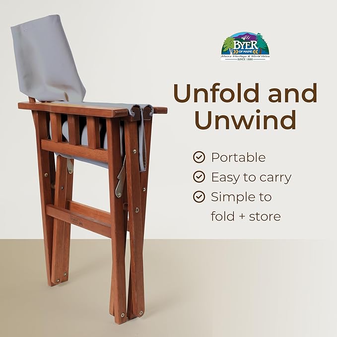BYER OF MAINE Pangean Campaign Chair, Portable Hardwood Folding Chair with Heavy-Duty Canvas Seat Material. Ideal Patio, Deck & Camping Seat 20″D × 23″W × 36″H, 250 lbs Capacity, Granite