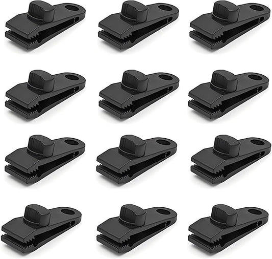 12pcs Heavy Duty Tarp Clips with Lock Grip - Windproof Tent Clamps for Camping, Canopies, Pool Covers, Reusable Multi-Purpose Clips