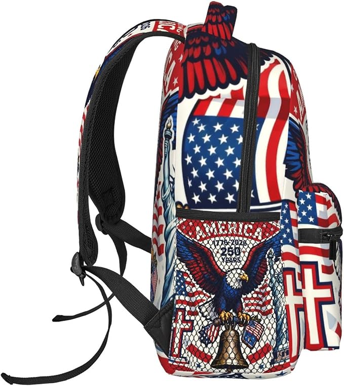 Lightweight Rucksacks for Camping Picnic Walking Cycling, Large Capacity Multipurpose Anti-Theft Carry On Bag, 250th Anniversary Freedom Eagle Art Travel Hiking Camping Rucksack