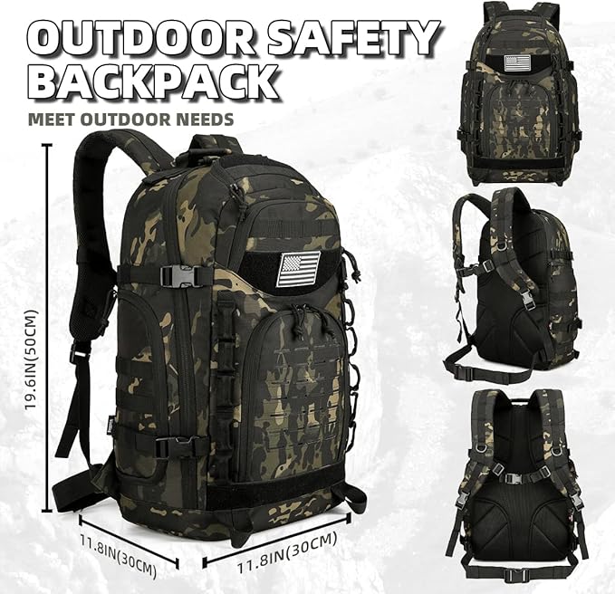 25L/45L Tactical Backpack Military Tactical Backpack Heavy Duty Molle Assault Pack for Work Gym Outdoors (2.0 45L-black camo, Large)