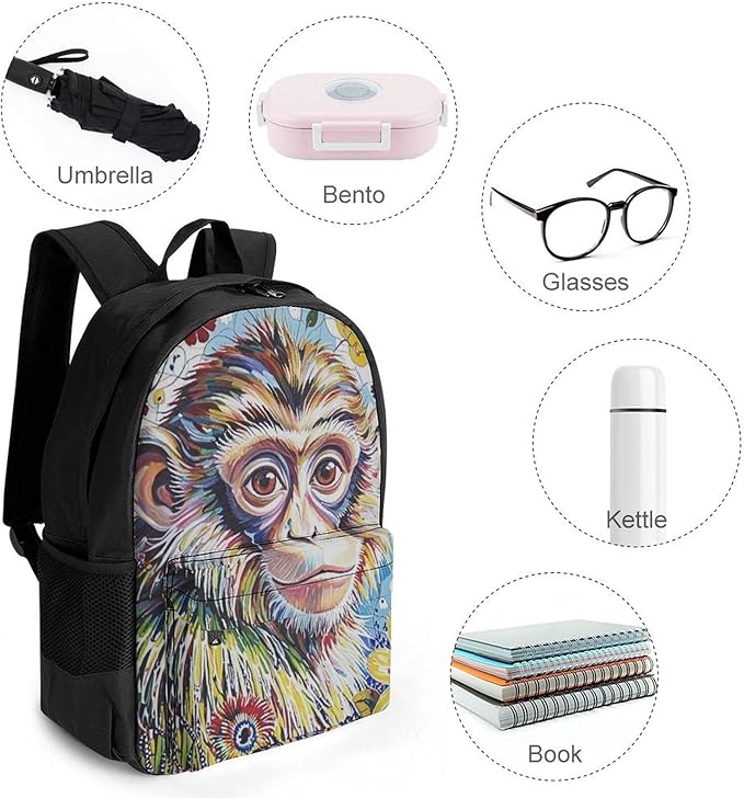 Supdreamc Men Women Lightweight Colorful Animal Monkey Flower Daypack Bookbag Big Capacity Carry On Bag With Side Pockets for Camping Travel Bicycle