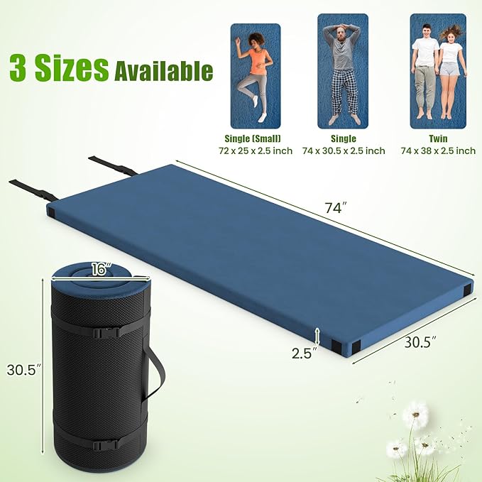 Tangkula Memory Foam Sleeping Pad, Roll Up Floor Mattress with Carry Bag, Non-Slip Bottom, Guest Floor Folding Bed for Sleepover, Portable Camping Mattress for Indoor Outdoor Car Travel Cot Tent