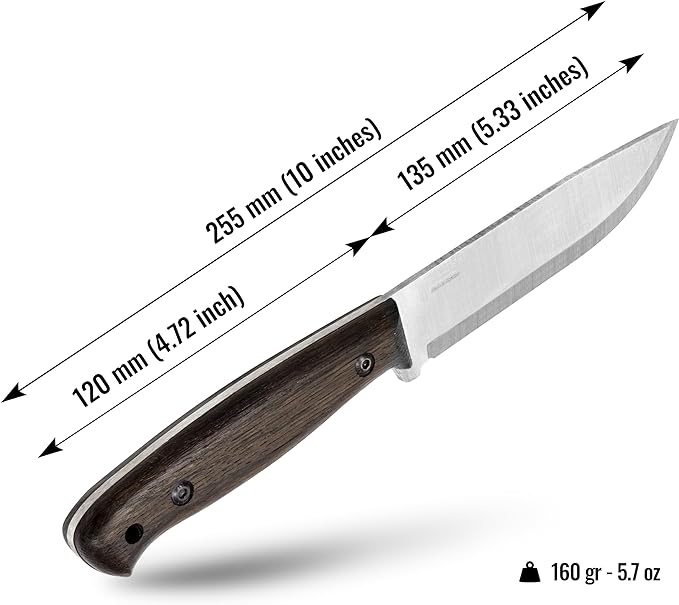 BPSKNIVES Nighthawk Adventurer - Camping Knife - Fixed-Blade Stainless Steel Survival Knife - Black Leather Sheath and Firestarter - Outdoor Full Tang Knives - Bushcraft Knives