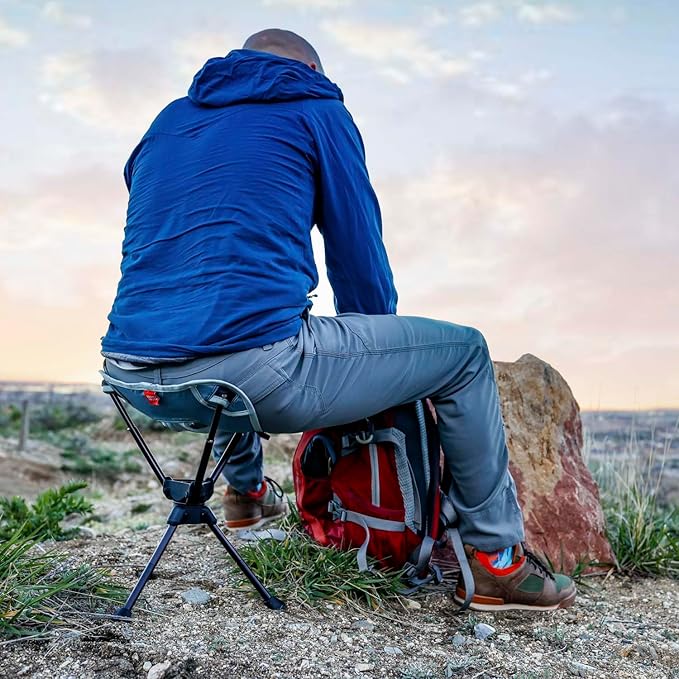 GRAND TRUNK Compass 360 UC Swivel Stool - Ultra-Compact 260lb Capacity Portable Seat for Camping, Travel & Outdoors (Sea Black)