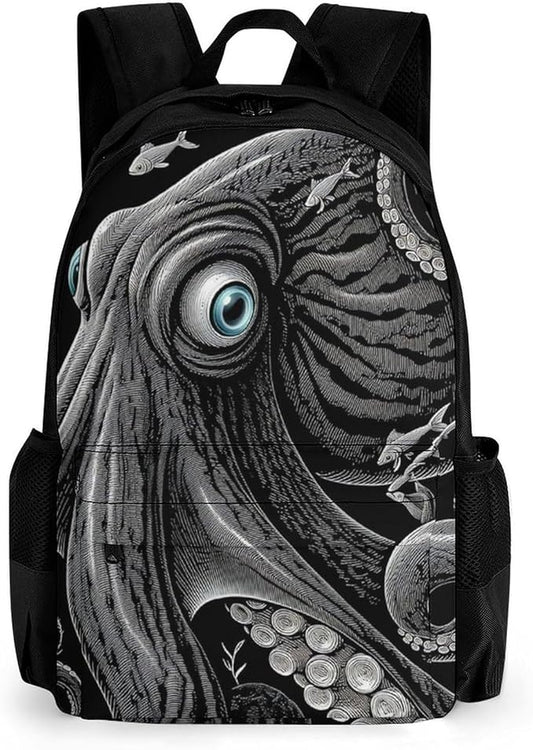 Supdreamc Polyester Daypack for Hiking Work Running, Big Capacity Anti-Theft Multipurpose Shoulder Bag, Giant Squid Octopus Art Travel and Sport Backpack Rucksack