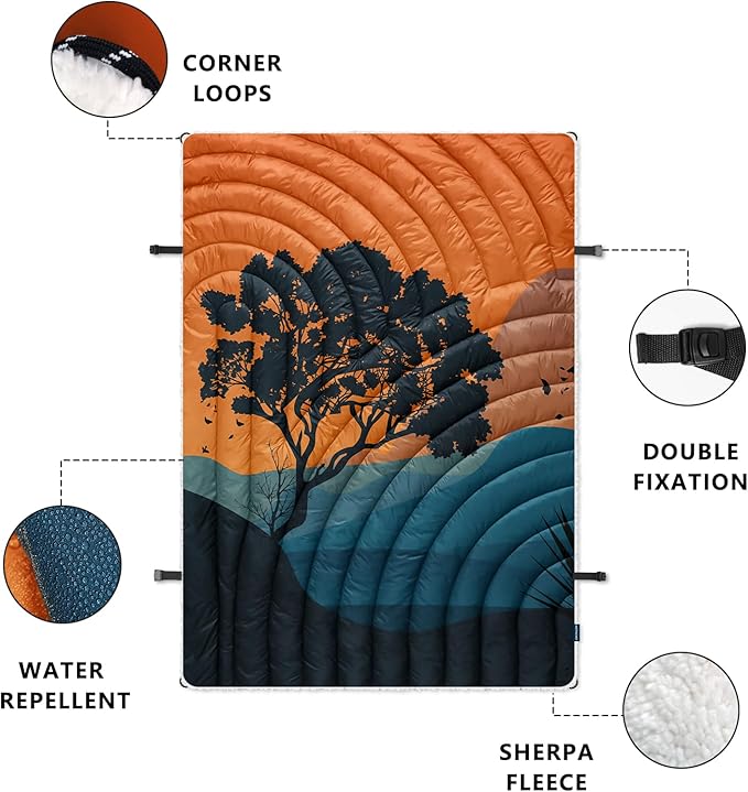 Outdoor Camping Blanket,Warm Thick Camp Blankets with Sherpa Lining Soft Fleece Camping Blanket Puffy Camping Quilt for Cold Weather Traveling, Stadium, Hiking, Picnics