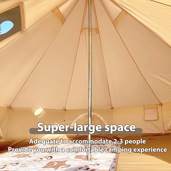 Bell Tent for Camping - Breathable Polycotton Canvas Yurt with Stove Jack, 4-Season Glamping Tent for 2-8 Person, Sturdy Shelter Family Camping & Backyard (10ft/13.1ft/16.4ft)