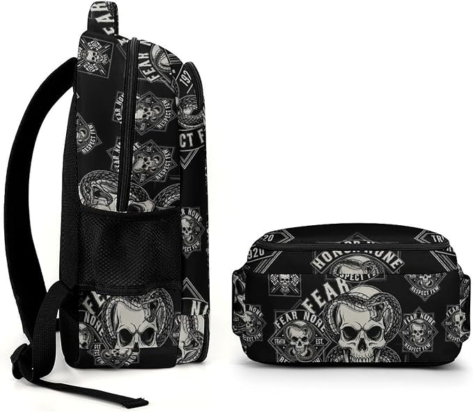 Business Laptop Backpack Skull Snake Art, Waterproof Travel Anti Theft Computer Bag with Water Bottle Pockets Gifts for Men Women