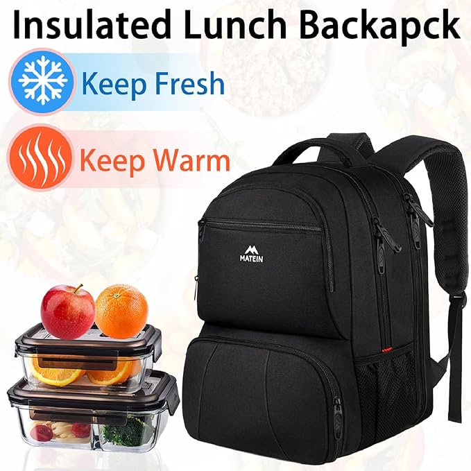 MATEIN Lunch Backpack for Men, 17 Inch Insulated Cooler Backpack with Lunch Compartment, Water Resistant Laptop Back Pack Computer Meal Prep Backpacks Mens Gifts Work Picnic College Travel