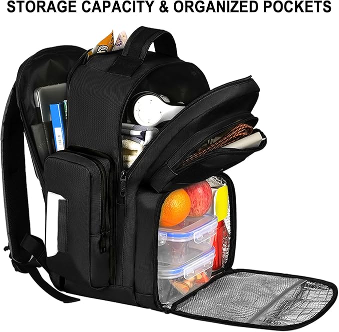 MATEIN Lunch Backpack for Men Work, 15.6 Inch Tactical Backpack with Lunch Compartment, Large Laptop Backpacks with Insulated Cooler Bag for Travel Beach Camping Picnic Hiking, Black