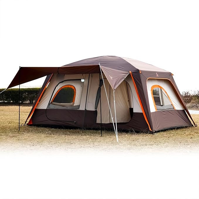 KTT Large Tent 6-8-10-12 Person,Family Cabin Tents,2 Rooms,2 Doors and 4 Windows with Mesh,Straight Wall,Waterproof,Double Layer,Big Tents for Outdoor,Picnic,Camping,Family Gathering