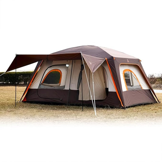 KTT Large Tent 6-8-10-12 Person,Family Cabin Tents,2 Rooms,2 Doors and 4 Windows with Mesh,Straight Wall,Waterproof,Double Layer,Big Tents for Outdoor,Picnic,Camping,Family Gathering