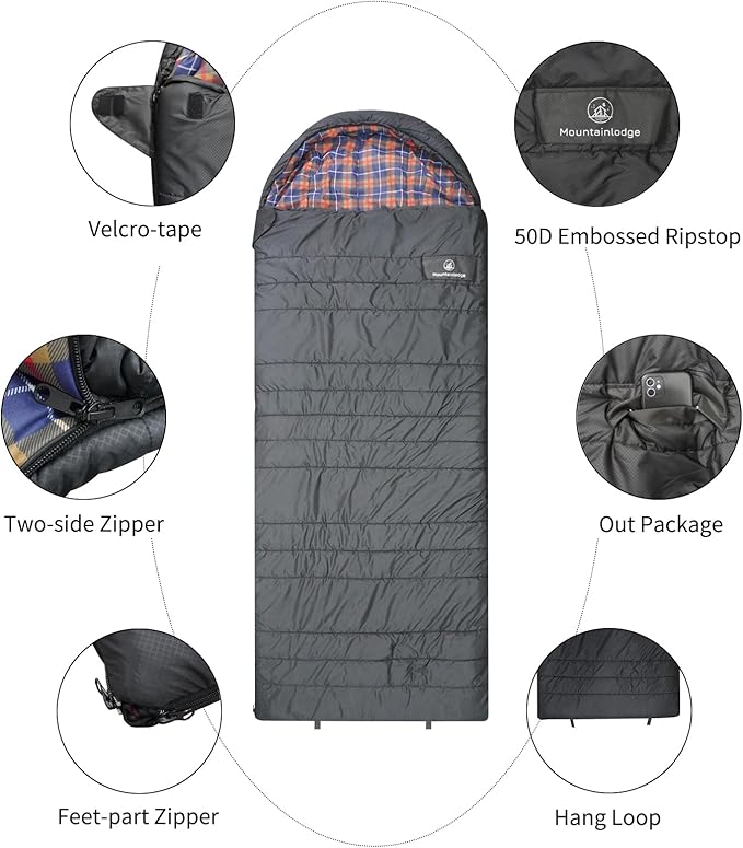 Mountainlodge Polycotton Sleeping Bag for Adult,Cold&Warm Weather Large with Compression Sack and Water Resistant for Family Camping,Travel and Car Camping