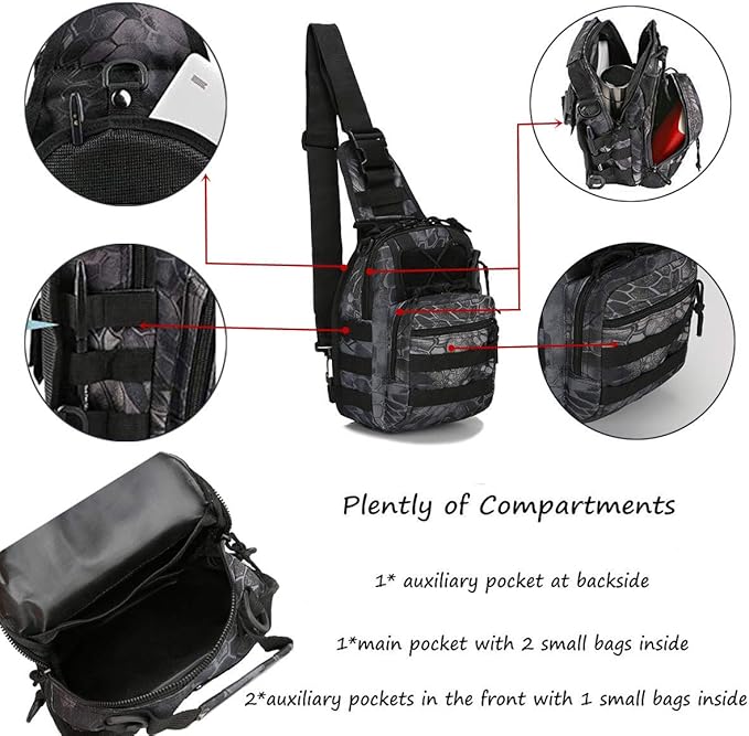 Tactical Shoulder Sling Bag Small Outdoor Chest Pack Backpack for Men Traveling, Trekking, Camping, Sling Backpack
