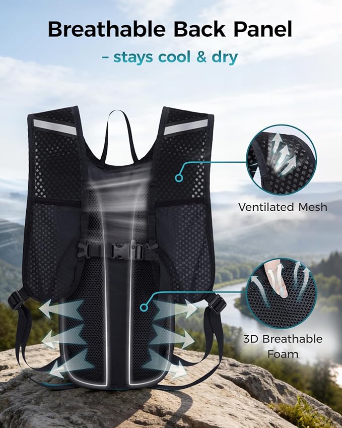 Blue Quartz Hydration Backpack with 2L Water Bladder - Lightweight Cycling & Running Pack for Men Women, Breathable Mesh Straps, L-Zip Wide Opening Hydration Pack for Quick Access