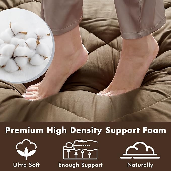 Japanese Floor Futon Mattress - Thicken Sleeping Pad, Foldable & Portable Roll Up Camping Mattress, Coffee Twin