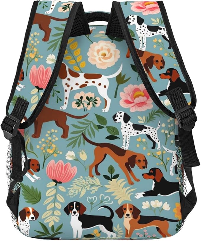 Shoulder Book Bags Polyester Multipurpose Anti-Theft Sweet Basset Hound Dog And Vintage Florals Carry On Bag Large Capacity Travel Hiking Camping Rucksack