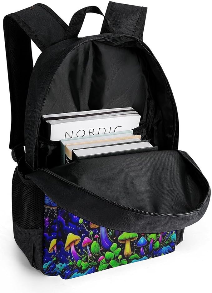 Supdreamc Daypack Bookbag Multipurpose Anti-Theft Big Capacity Carry On Bag, Psychedelic Magic Mushrooms Trippy Galaxy Space Art Travel Hiking Camping Rucksack With Padded Straps