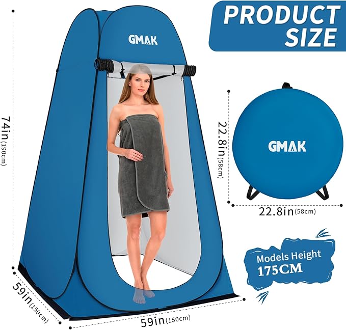 GMAK Pop Up Privacy Shower Tent, Portable Pop Up Beach Dressing Changing Room UV/Rain Outdoor Privacy Shelter Camping Tents, Shower Room Toilet Shelters for Outdoor Hiking Beach Picnic Fishing, Blue