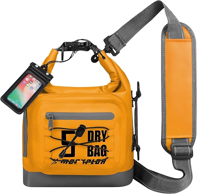 Dry Bag Waterproof,5L/10L/20L/30L Roll Top Dry Bag Backpack with WaterProof Phone Case for Swim,Kayak(Orange 5L)