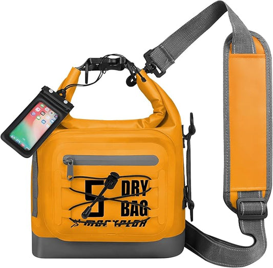 Dry Bag Waterproof,5L/10L/20L/30L Roll Top Dry Bag Backpack with WaterProof Phone Case for Swim,Kayak(Orange 5L)