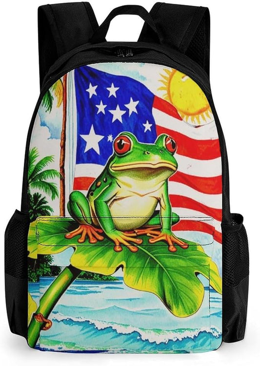 Supdreamc Rucksacks Multipurpose Anti-Theft Big Capacity Bookbag, Flag Of American Palm Tree Frog Travel Hiking Camping Rucksack With Padded Straps