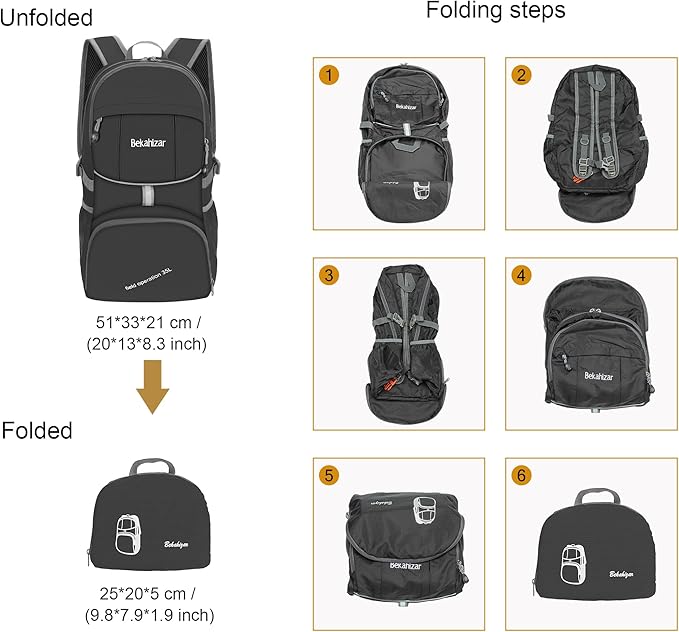 Lightweight Foldable Backpack 35L Hiking Daypack Packable Day Bag For Men Women Outdoor Travel Walking Camping
