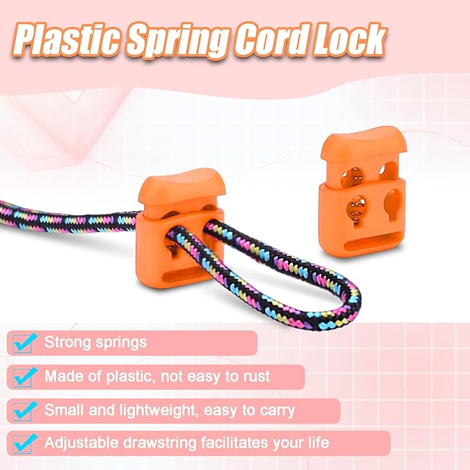 20PCS Assorted Colors Plastic Cord Locks for Drawstring, Paracord Spring Toggle Stopper Clasp Elastic Shoeslace Lock Sweatpants Backpack String Clips Bungee Swim Goggles Replacement
