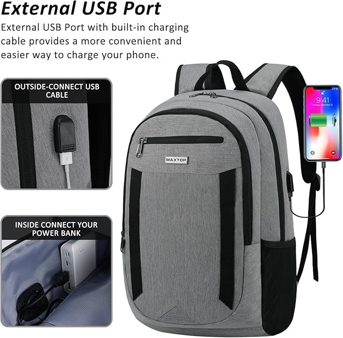 MAXTOP Travel Laptop Backpack Business Backpacks with USB Charging Port Water Resistant School College Bookbag