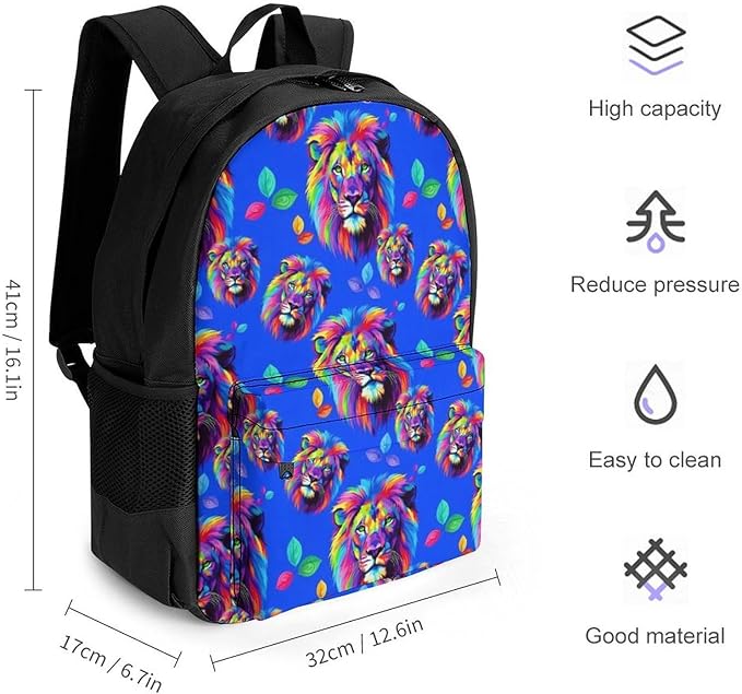Polyester Daypack for Camping Travel Walking Cycling, Big Capacity Anti-Theft Multipurpose Bookbag, Watercolor King Lion Painting Art Camping Outdoor Backpack