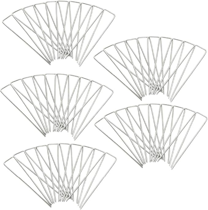 Squirrel Products Galvanized Steel Redrawn Garden Stakes, 6 Inch Lawn Staples, 11 Gauge Stakes, 2.9mm 15x2.5x15cm – 50 Pack