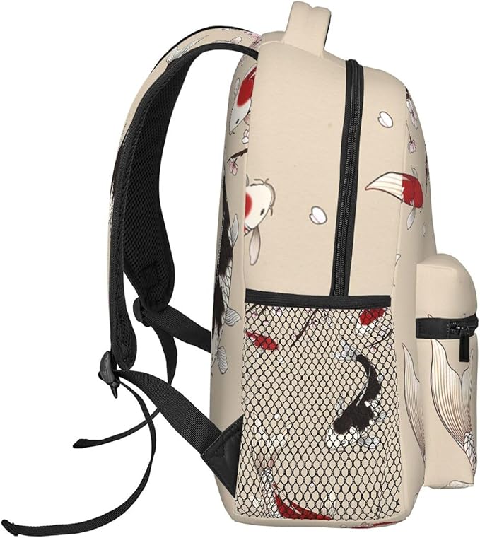 Men Women Lightweight Fish Carps Animals Wildlife Daypack Bookbag Big Capacity Carry On Bag With Side Pockets for Camping Travel Bicycle