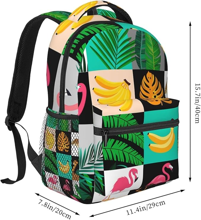 Daypack Backpack Anti-Theft Multipurpose Large Capacity Carry On Bag, Banana Palm Leaf Leopard Flamingo Stripe Traveling Camping Backpack With Side Pockets