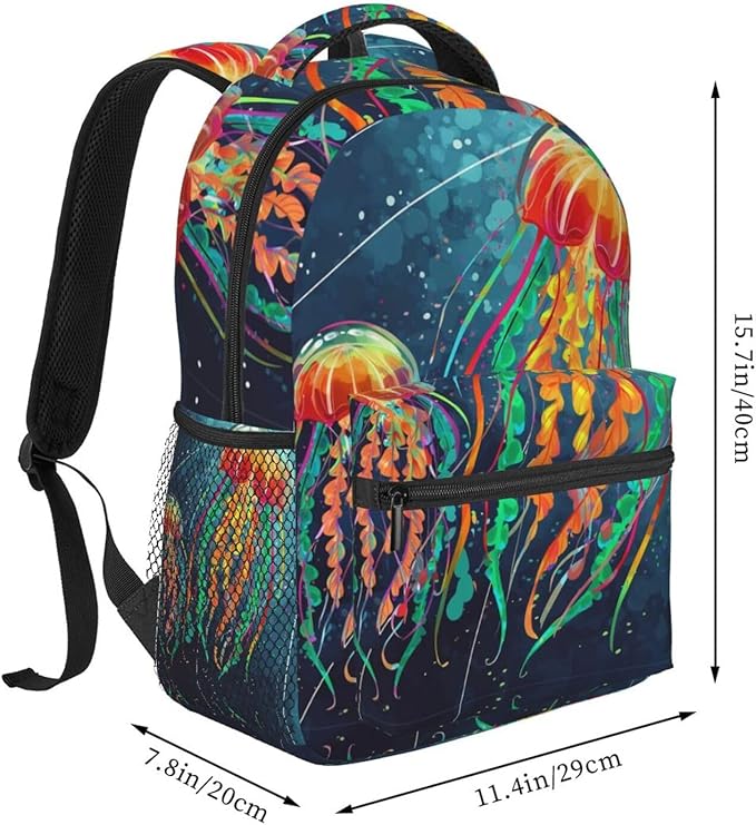 Lightweight Daypack for Camping Business Walking Cycling, Large Capacity Anti-Theft Multipurpose Bookbag, Watercolor Under Sea Ocean Jellyfish Gym Outdoor Hiking Backpack