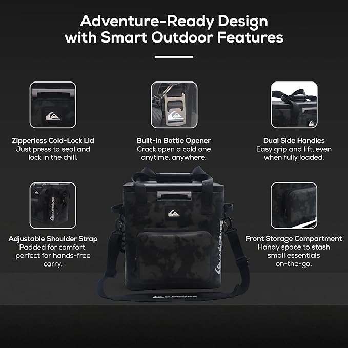 Quiksilver Zipperless Backpack Cooler 30L, Holds 36 Cans, 48 Hour Insulation, Leakproof & Waterproof Design, Heavy Duty TPU, IPX7, Padded Straps, Kangaroo Pockets