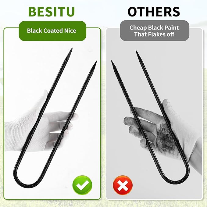 12 Inches Trampoline Wind Stakes 16-Pack, Heavy Duty U Stakes for Ground, Trampoline Tie Down Anchor Kit for Swing Set and Soccer Goal Galvanized Steel Anchors Black