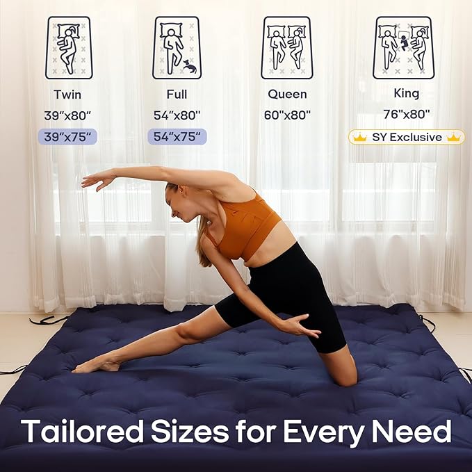 Syrinx Water Resistant Japanese Futon Mattress, King Size 80"x76", 2.5 Inch Thick Japanese Floor Mattress Tatami Mat, Foldable Floor Bed Sleeping Pad for Dormitory Guest Room Camping