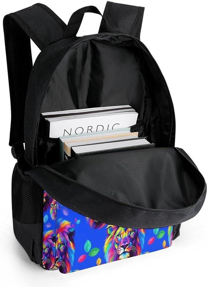 Polyester Daypack for Camping Travel Walking Cycling, Big Capacity Anti-Theft Multipurpose Bookbag, Watercolor King Lion Painting Art Camping Outdoor Backpack