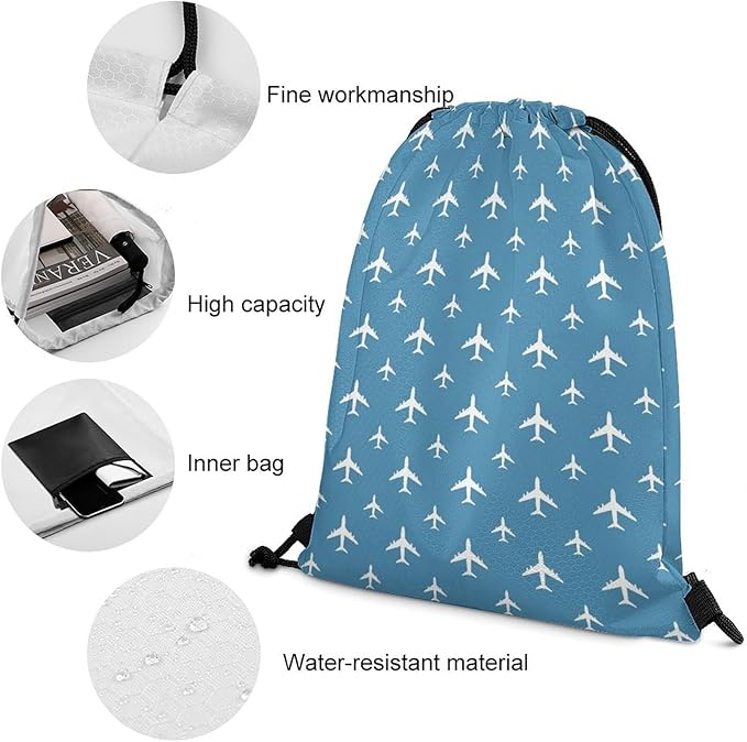Gym Drawstring Backpack Sackpack Water Resistant for Sports Beach Yoga Travel Unisex, Airplane Bags