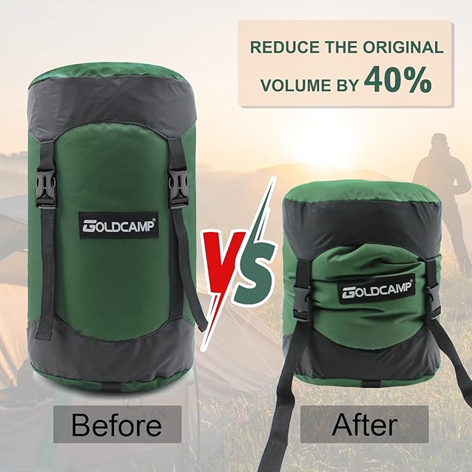 GoldCamp Compression Stuff Storage Sack for Sleeping Bag, Space Saving Gear with dust Flap, 600D Oxford Waterproof Camping, Hiking, Outdoor with Drawstring dust, Backpacking (Dark Green, XXXL,65L)