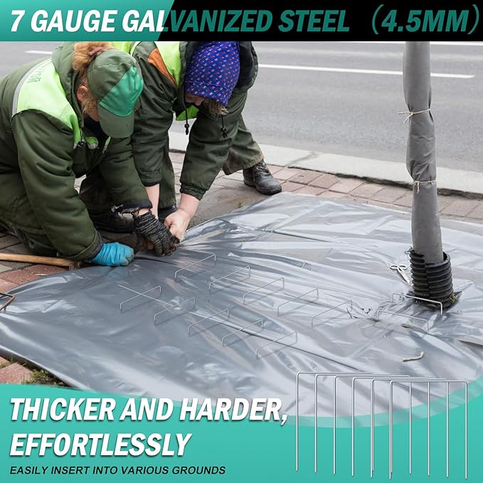 80 Pack Heavy Duty Wide Landscape Staples, 7 Gauge Galvanized Steel Turf Stakes Garden Stakes Bulk, U Type Anchor for Grass, Securing Weed Barrier Fabric, Pipes, Sod (8"x6")