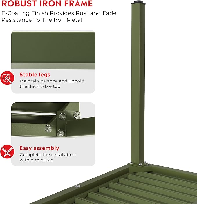 Costaelm Outdoor Dining Table for 4, Square Metal Patio Table, 4-Person Weather Resistant Steel Slat Table for Lawn Garden Backyard, Olive Green