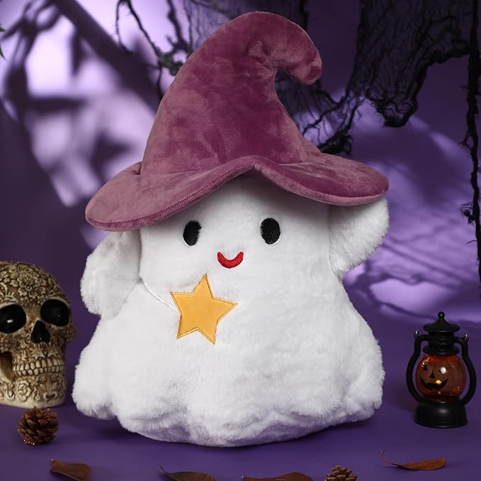 YRXRUS Ghost Pillows, Halloween Ghost Shaped Throw Pillows, Boo Purple Witch Hat Pillow Halloween Decor Gifts, 13x17 Inches Soft Faux Rabbit Fur Cushion