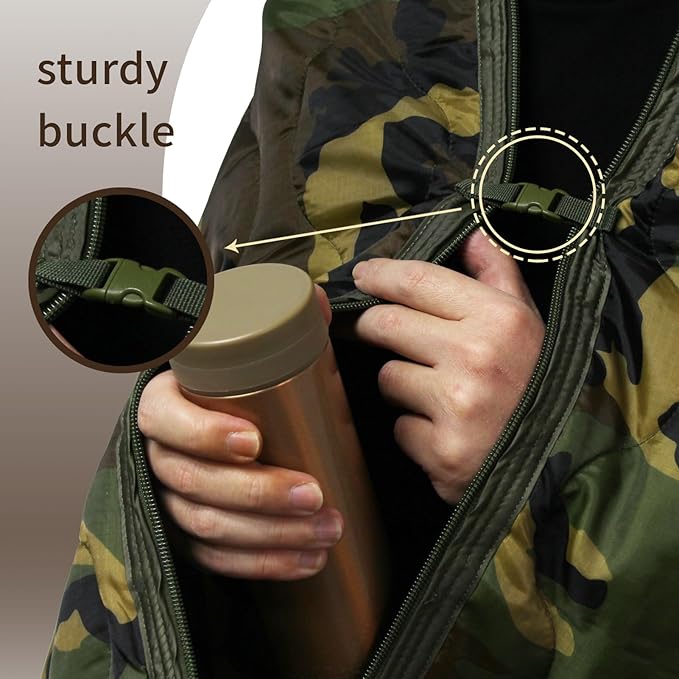 GRVCN Military Blanket - Camping Sleeping Bag with Zipper, Poncho Liner Thermal Insulated Blanket, Lightweight Portable Outdoor Hiking Survival Compression Carry Bag