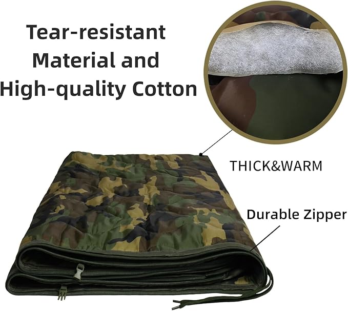 Camo Poncho Liner, Army Blanket, Military Sleeping Bag, with A Compression Carrying Bag, for Traveling, Hiking, Camping, Outdoor Survival, Car Blanket