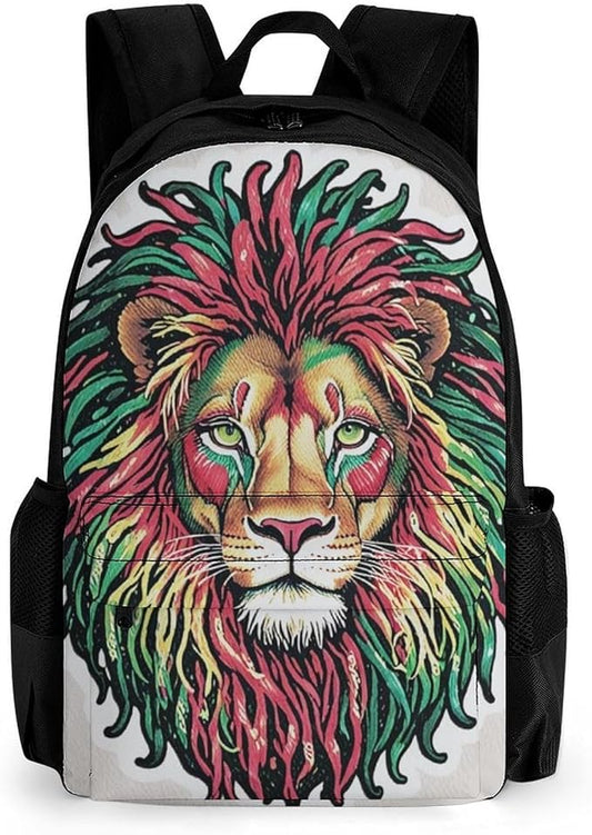 Rucksack Polyester Anti-Theft Multipurpose Dreadlock Rasta Lion Jamaican Reggae Bookbag Big Capacity Travel and Sport Backpack Rucksack With Side Pockets
